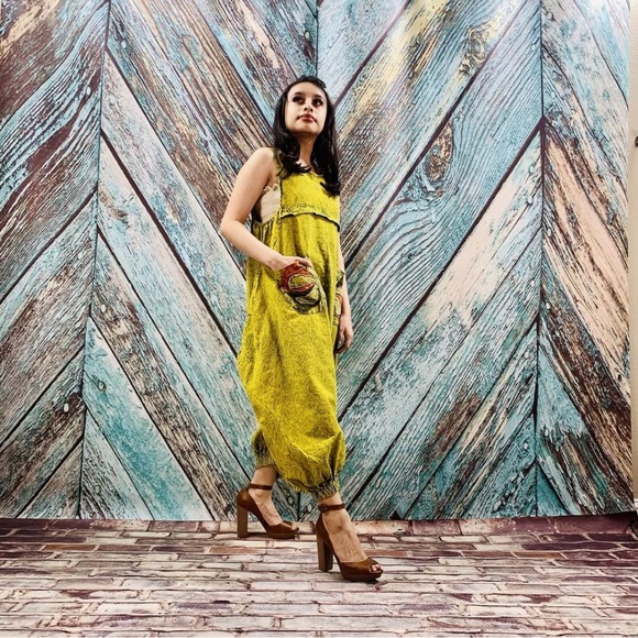 Stonewash Patchwork Romper Jumpsuit Harem Pant - Picture 2 of 7